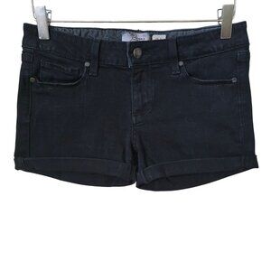 Paige Skyline Custom Cut Off Rolled Cuff Black Denim Jean Shorts